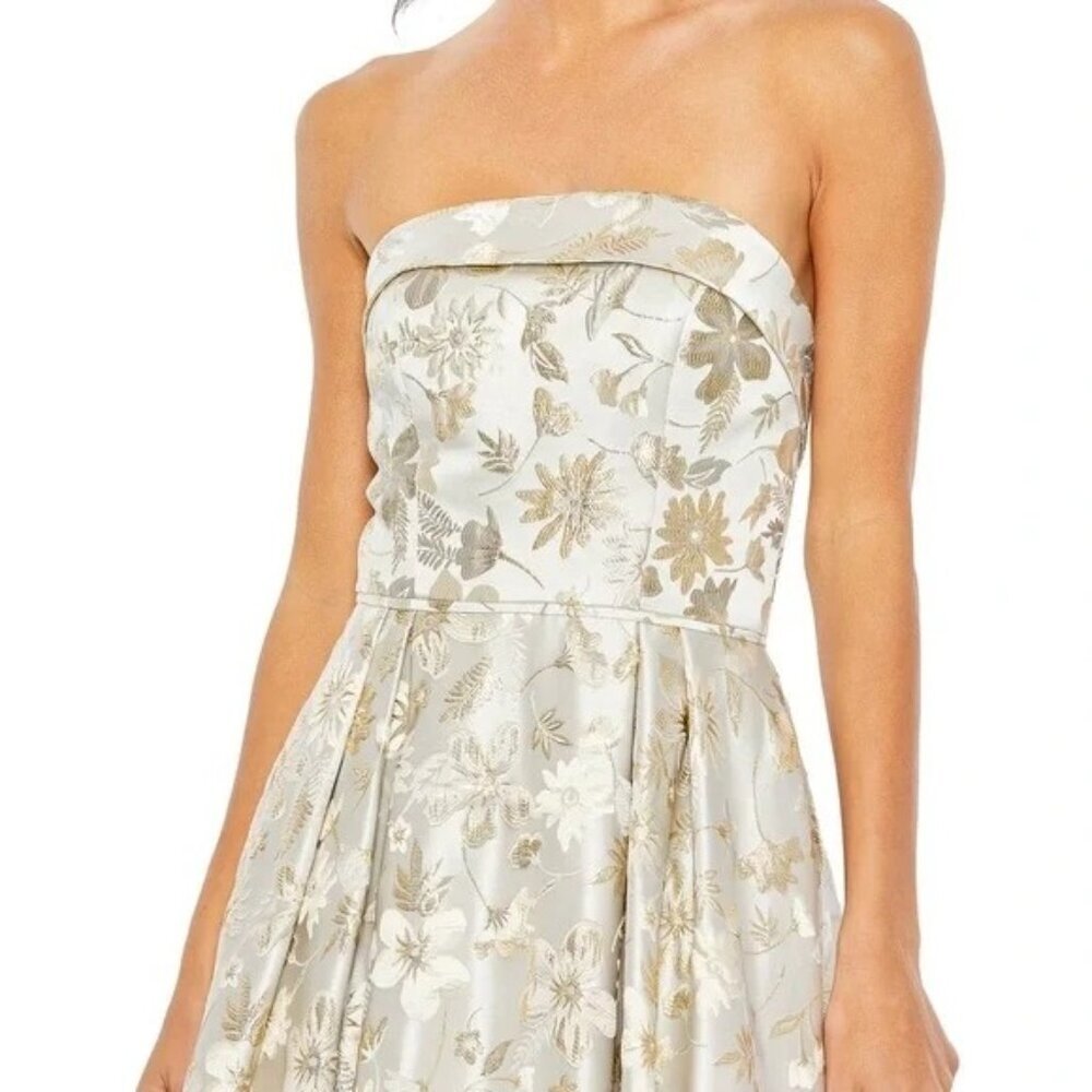 NWT MAC DUGGAL 49619 Brocade Strapless Golden Floral High Low Gown Size 4 - Picture 3 of 6